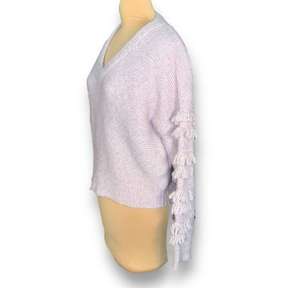 Madewell Fringe Sleeve Pullover Sweater Loose Knit Pastel Lilac Cropped Small - Picture 4 of 8